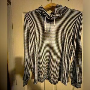Lucky Brand cowl neck sweater striped navy/white